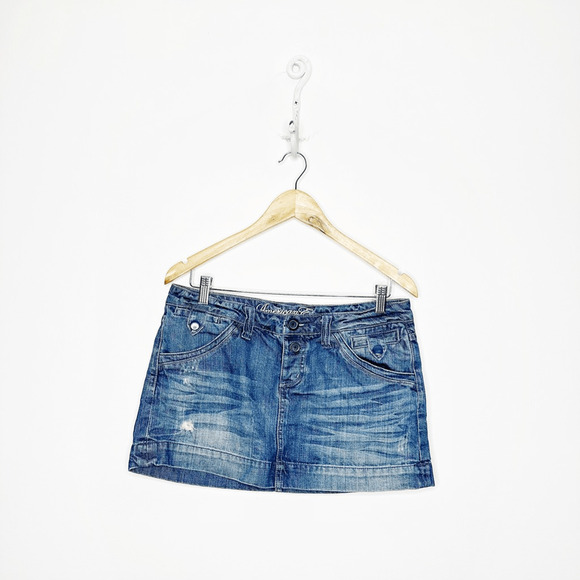 VTG y2k 00s AMERICAN EAGLE micro MINI denim SKIRT low rise womens 8 - Picture 1 of 6